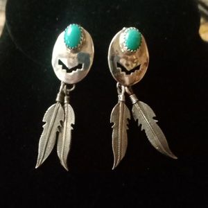 Vintage sterling silver shield turquoise earrings